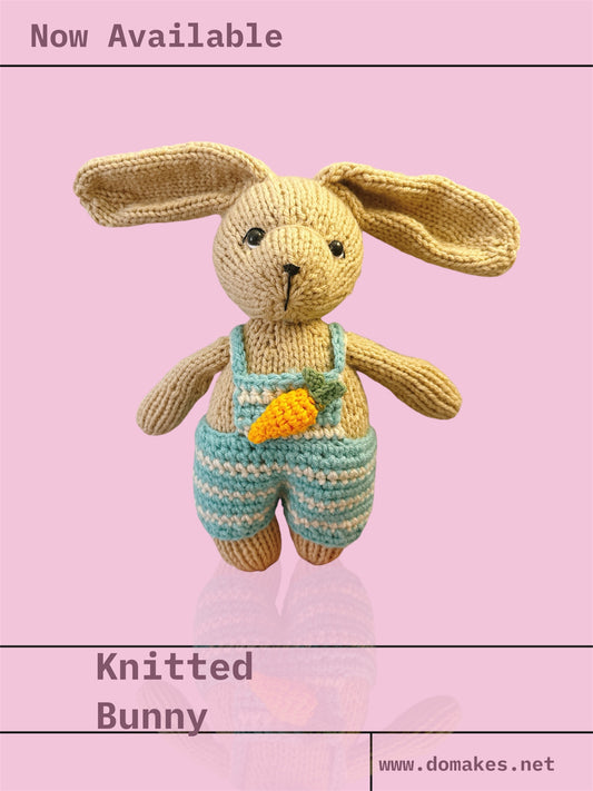 Knitted Bunny with bluexwhite overalls