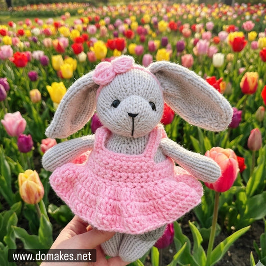 Knitted Bunny with Pink Dress